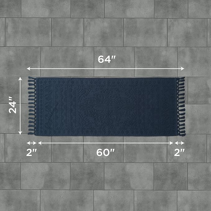 French Connection Nellore Bath Rugs, Woven and Beaded Bath Mats, Durable and Thick Bath Mats for Bathroom and Shower Rugs, 24" x 64", Navy