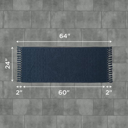 French Connection Nellore Bath Rugs, Woven and Beaded Bath Mats, Durable and Thick Bath Mats for Bathroom and Shower Rugs, 24" x 64", Navy