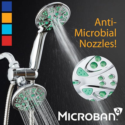 AquaDance Antimicrobial/Anti-Clog High-Pressure 30-setting Dual Head Combination Shower with Microban Nozzle Protection From Growth of Mold, Mildew & Bacteria for a Healthier Shower– Coral Green, 4 In