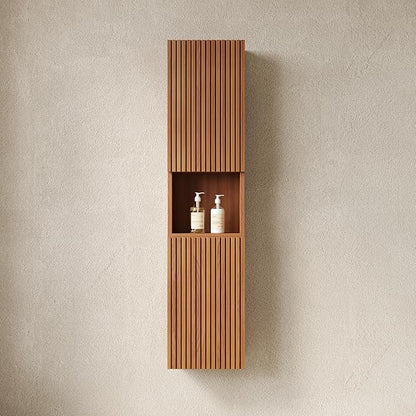 KEIKI Bathroom Wall Cabinet with Soft-Close Doors & Open Shelf, Brown Oak | Premium Wood Medicine Cabinet, Narrow Storage Cabinet for Bathroom Kitchen Laundry Room
