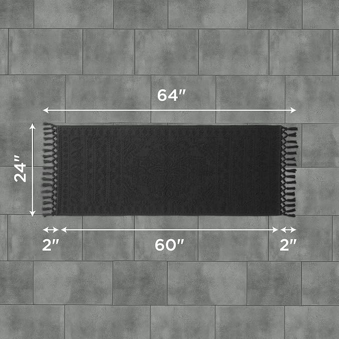 French Connection Nellore Bath Rugs, Woven and Beaded Bath Mats, Durable and Thick Bath Mats for Bathroom and Shower Rugs, 20" x 64", Black