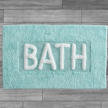 Creative Home Ideas Cotton Bath Rug - Soft Cotton Bath Mat - Bathroom Decor - Water Absorbent and Machine Washable - Measures 21"x34" - "Bath" - Aqua Blue