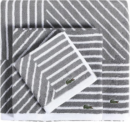 Lacoste Guethary Striped 6PC Towel Set – 100% Cotton, Reversible Design, Durable & Lightweight, Machine Washable – Meteorite, 2 Bath Towels (30"x54"), 2 Hand Towels (16"x30"), 2 Washcloths (13"x13")