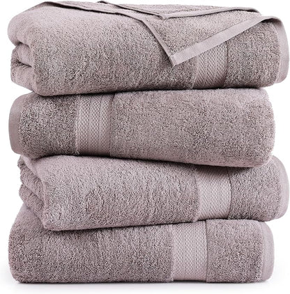 LANE LINEN Bath Sheets Quick Dry 100% Cotton 4 Pack Oversized - Platinum | Hotel Bath Sheets - Oversized & Roomy, Lightweight & Breathable, Fade-Resistant Color, Classic Terry Weave, Densely Woven