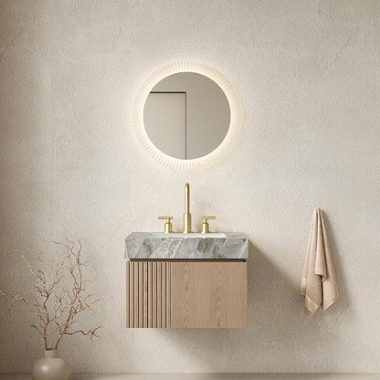 KEIKI 24 Inch Floating Bathroom Vanity with Sink, Light Brown & Grey | Modern Wall Mounted Storage Cabinet with 2 Doors, Pre-assembled Wood Panels, Sintered Stone Top & Ceramic Basin Combo Set