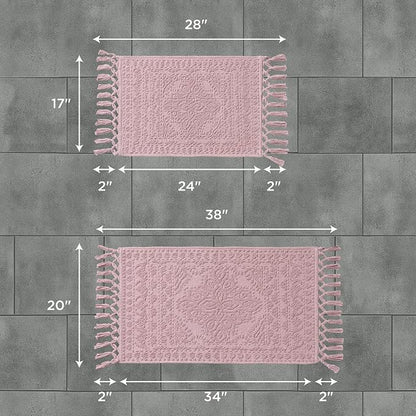 French Connection Nellore Bathroom Rugs, Set of 2 Woven and Beaded Bathroom Mats, Durable Bath Rugs, Thick Bath Mats for Bathroom and Shower Rugs, 17" x 28" and 20" x 38", Dusty Pink