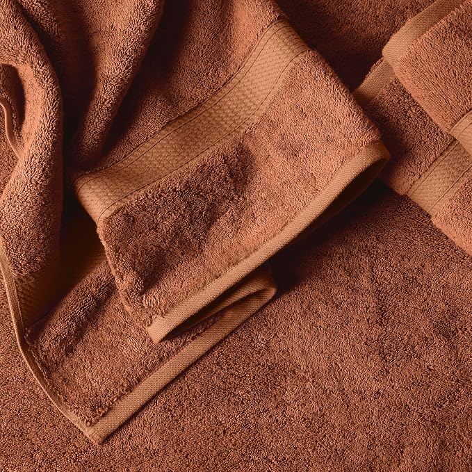 SUPERIOR Egyptian Cotton Ultra Plush & Absorbent, 12 Piece Set, Rust | Heavyweight 12 Pc Egyptian Cotton Towel Set Includes 4 Bath Towels 4 Hand Towels 4 Washcloths Decorative Rope Border
