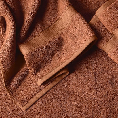 SUPERIOR Egyptian Cotton Ultra Plush & Absorbent, 12 Piece Set, Rust | Heavyweight 12 Pc Egyptian Cotton Towel Set Includes 4 Bath Towels 4 Hand Towels 4 Washcloths Decorative Rope Border
