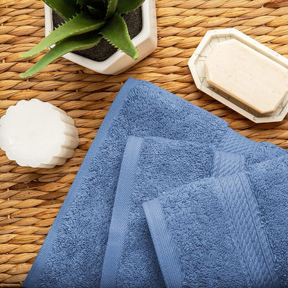 SUPERIOR Egyptian Cotton Ultra Plush & Absorbent, 3 Piece Set, Denim Blue | Quick Dry, Soft Luxury Towel Set, Bath Essentials, Guest Bath, Spa, 1 Bath, 1 Hand, 1 Face Towels, Madeline Towels