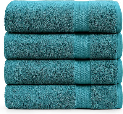 LANE LINEN Bathroom Towel Set 4 Piece Soft Absorbent Quick Dry - Sea Port | Cotton Towel Set - Coordinated Colors, Dobby Border Accent, OEKO-TEX Certified, Ring-Spun Durability, Ring-Spun Cotton