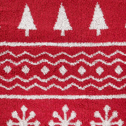 SKL Home Christmas/Winter Fair Isle Bath Towel, 100% Cotton Jacquard, Red | 500 GSM. Soft & absorbent terry with reversible pattern. Great for holiday gifting.