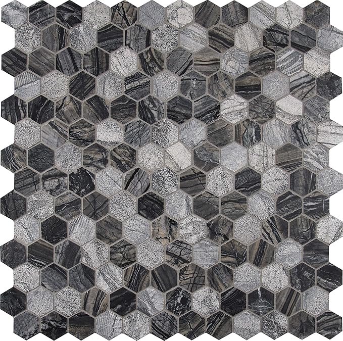 MSI Henley Hexagon Natural Marble Tile for Kitchen Backsplash, for Bathroom, Accent Wall Tile, and Shower Tile, 11.81 in. x 12 in. Mesh-Mounted Mosaic Tile (9.8 sq. ft./case)