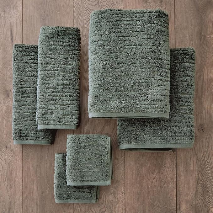 SKL Home CloudSoft Bath Towel Set, 6-Piece, 100% Cotton Luxury, Green Pine | 2 Bath towels, 2 hand towels, 2 washcloths. Premium spa-level quality. 600/520 GSM weight. Ultra plush & absorbent.
