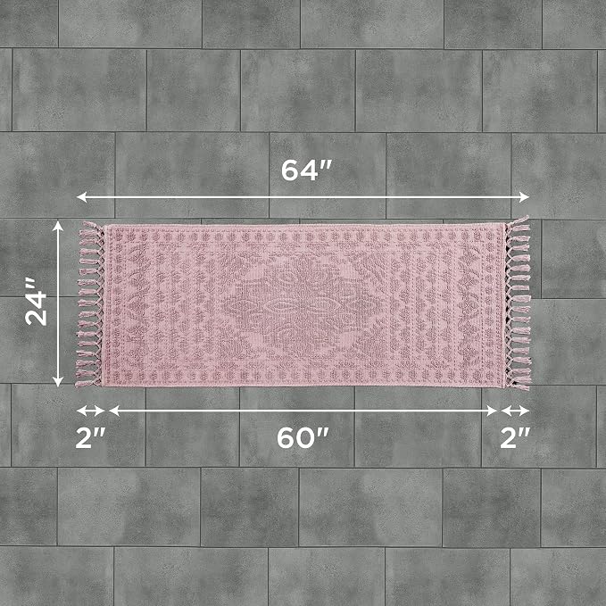 French Connection Nellore Bathroom Rugs, Woven and Beaded Mats, Durable Bath Rugs, Thick Bath Mats for Bathroom and Shower Rugs, 24" x 64", Dusty Pink