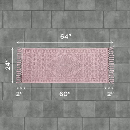French Connection Nellore Bathroom Rugs, Woven and Beaded Mats, Durable Bath Rugs, Thick Bath Mats for Bathroom and Shower Rugs, 24" x 64", Dusty Pink