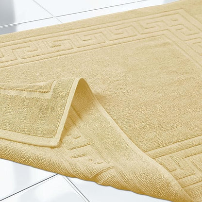 Superior Heavyweight Cotton Bath Mats, Bath Rugs For Bathroom Accessories, Washable Rug For Shower, Bath, Toilet, Modern Decor, No Backing, Luxury Hotel And Spa Quality, Set of 2, 22" x 35", Canary