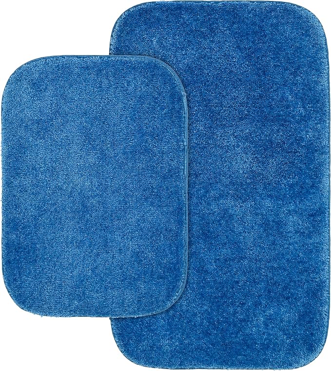 Garland Rug Traditional Nylon Washable Electric Blue 2 Bath Rugs (17" X 24", 21" X 34") - Soft, Absorbent, and Stylish for Your Bathroom