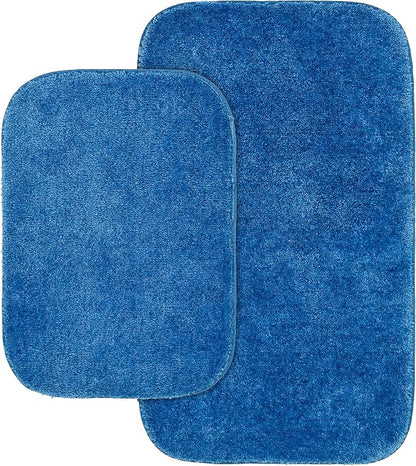 Garland Rug Traditional Nylon Washable Electric Blue 2 Bath Rugs (17" X 24", 21" X 34") - Soft, Absorbent, and Stylish for Your Bathroom