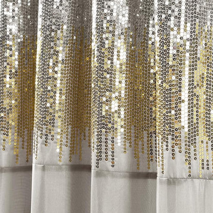 Lush Decor Night Sky Window Curtain Panel, Single 42"W x 84"L Yellow & Gray - Sequin Backdrop Curtain - Room Darkening Curtains For Bedroom - Glam Decor