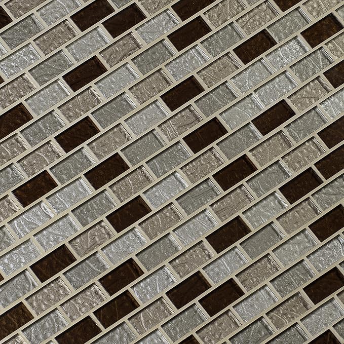 MSI Ayres Blend Glass Mosaic Tile, Modern Rectangular Subway Pattern, Brown, 12 in. x 12 in., 10 sq. ft, 10 Pieces per case