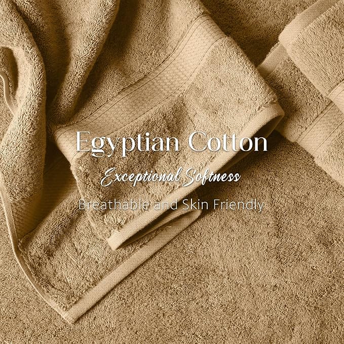 SUPERIOR Egyptian Cotton Ultra Plush & Absorbent, 3 Piece Set, Toast | Quick Dry, Soft Luxury Towel Set, Bath Essentials, Guest Bath, Spa, 1 Bath, 1 Hand, 1 Face Towels, Madeline Towels