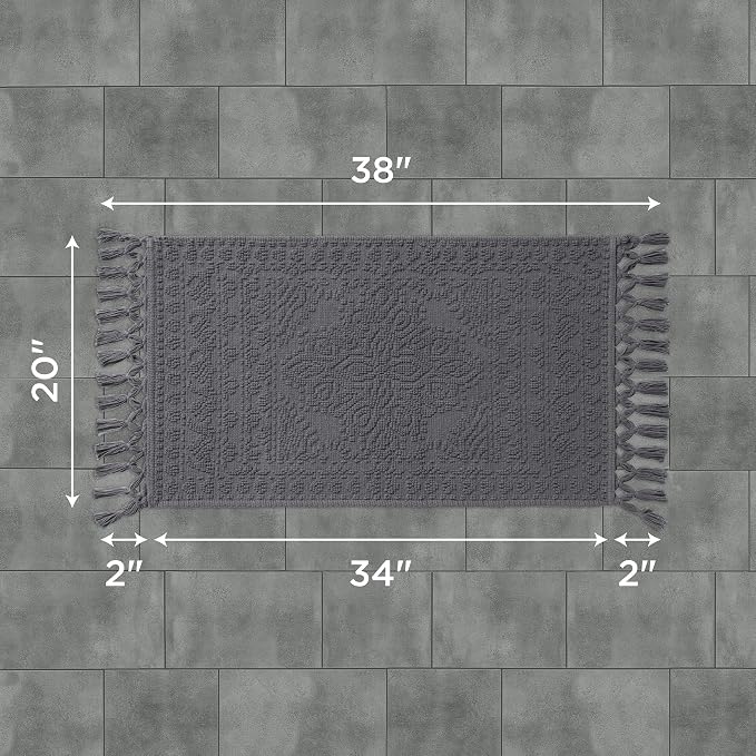 French Connection Nellore Bath Rugs, Woven and Beaded Bath Mats, Durable and Thick Bath Mats for Bathroom and Shower Rugs, 20" x 38", Dark Gray Charcoal