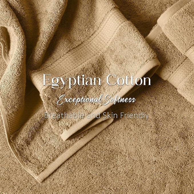Superior Egyptian Cotton Plush & Absorbent, Bath Towel Set of 4, Toast | Quick Dry, Soft Luxury Towel Set, Bath Essentials for Bathroom, Guest Bath, Spa, 4 Piece Bath, Madeline Towels