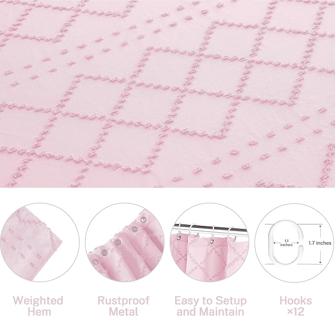 Siiluminisoy Boho Shower Curtain Pink Woven Fabric Cute Shower Curtain, 72 x 72 Tufted Chevron Textured Striped Modern Farmhouse Minimalist Cloth Shower Curtains for Bathroom