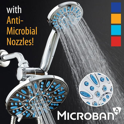 Antimicrobial/Anti-Clog High-Pressure 30-setting Rainfall Shower Combo by AquaDance with Microban Nozzle Protection from Growth of Mold Mildew & Bacteria for Stronger Shower! Wave Blue | Enjoy More Power & Better Shower Hygiene with Lifetime Antimicrib...