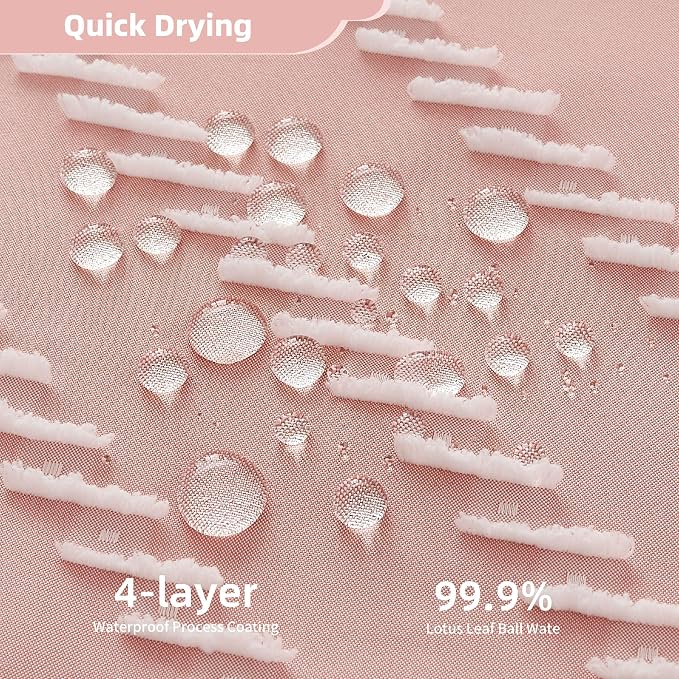 Siiluminisoy Extra Long Pink Boho Shower Curtain with White Tassel, Woven Fabric Cute Shower Curtain, Tufted Chevron Striped, 72 x 78, Modern Chic Textured Minimalist Bathroom Shower Curtain