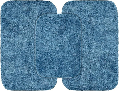 Garland Rug Traditional Nylon Washable Basin Blue 3 Bath Rugs (17" X 24", 21" X 34", 21" X 34") - Soft, Absorbent, and Stylish for Your Bathroom