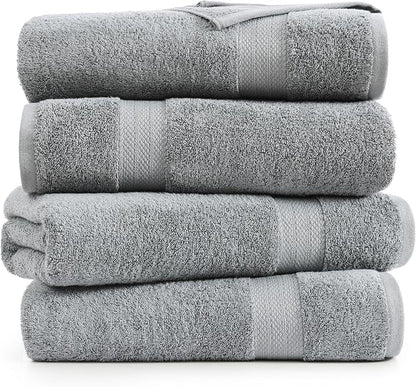 LANE LINEN Bath Sheets 100% Cotton 4 Pack Oversized Soft - Grey | Oversized Shower Sheets - Generously Sized, Oversized & Roomy, Lightweight & Breathable, Fade-Resistant Color