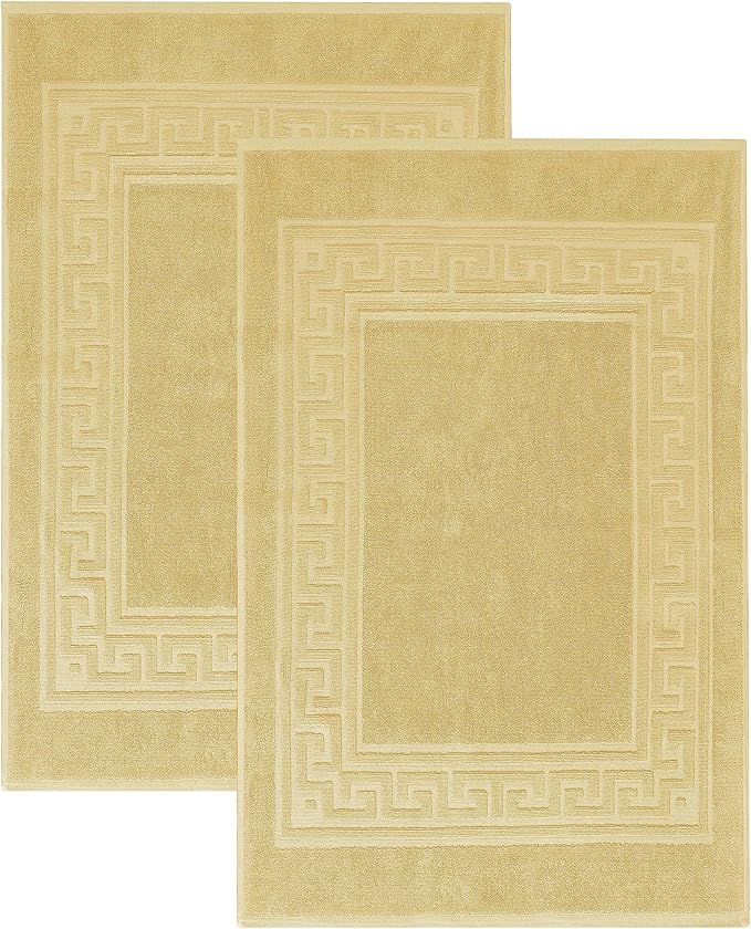 Superior Heavyweight Cotton Bath Mats, Bath Rugs For Bathroom Accessories, Washable Rug For Shower, Bath, Toilet, Modern Decor, No Backing, Luxury Hotel And Spa Quality, Set of 2, 22" x 35", Canary