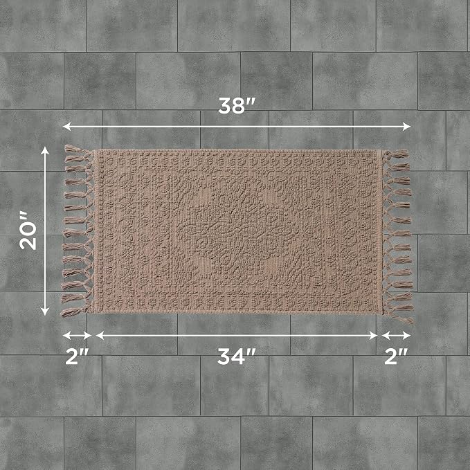 French Connection Nellore Bath Rugs, Woven and Beaded Bath Mats, Durable and Thick Bath Mats for Bathroom and Shower Rugs, 20" x 38", Light Brown