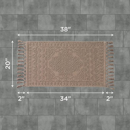 French Connection Nellore Bath Rugs, Woven and Beaded Bath Mats, Durable and Thick Bath Mats for Bathroom and Shower Rugs, 20" x 38", Light Brown