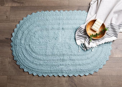 DII Crochet Collection Reversible Bath Mat, Small Oval, 17x24, Cameo Blue