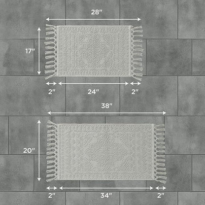 French Connection Nellore Bathroom Rugs, Set of 2 Woven and Beaded Bathroom Mats, Durable Bath Rugs, Thick Bath Mats for Bathroom and Shower Rugs, 17" x 28" and 20" x 38", Medium Grey