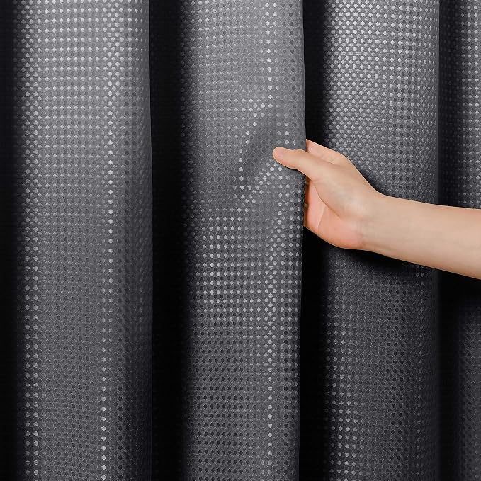 Shower Curtain 84 inches Long 7FT for Bathroom 1 Panel Black | Ombre Waffle, Shower Curtains with Hook, Water Repellent, Boho Farmhouse, Simple Modern Bath Decor, 72x84