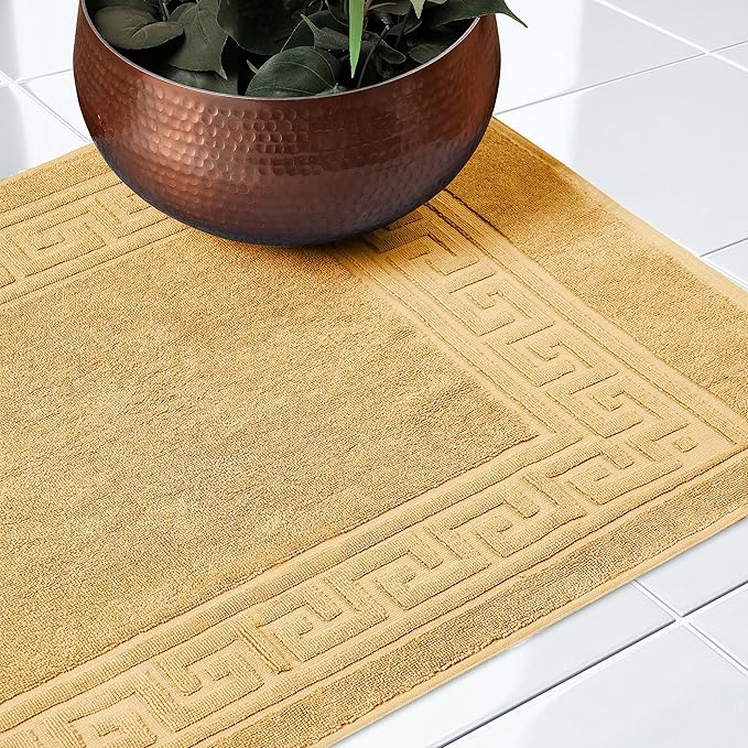 Superior Heavyweight Cotton Bath Mats, Bath Rugs For Bathroom Accessories, Washable Rug For Shower, Bath, Toilet, Modern Decor, No Backing, Luxury Hotel And Spa Quality, Set of 2, 22" x 35", Gold
