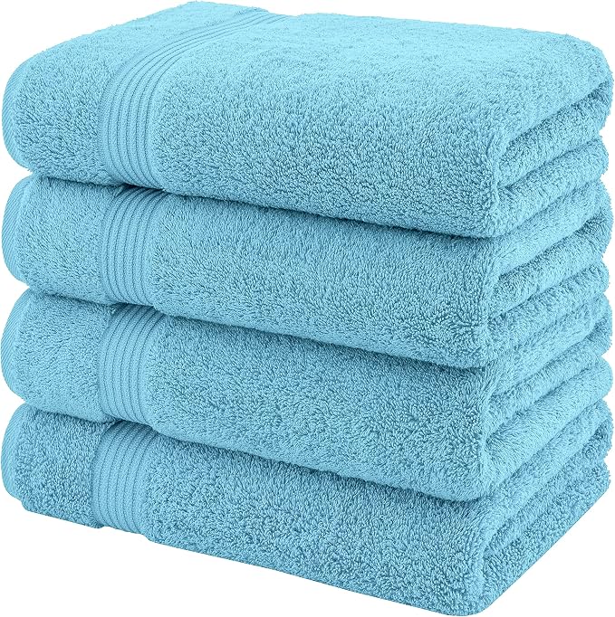 American Veteran Towel 100% Cotton Turkish Bath Towels for Bathroom 4 Pack, 27x54 Extra Large Premium Soft Drying Bathroom Towels, Sky Blue