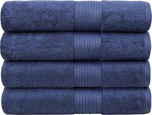 Luxury Oversized Bath Towels | 650 GSM, 34" x 56" | Hotel Quality, Soft & Highly Absorbent | Quick Dry, Thick, Combed Cotton Bathroom Towels | Denim - 4 Pack