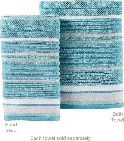 SKL Home Seabrook Stripe Hand Towel Set-2pc, Premium 100% Cotton, Teal | 550 GSM weight. Spa-level quality. Soft & absorbent textured jacquard. For the bathroom, kitchen, bar or any sink space.