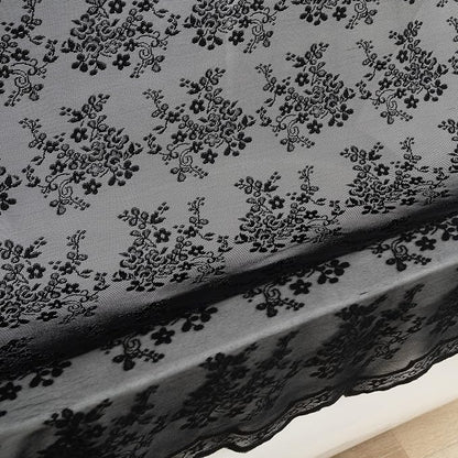 TUDECO Black Boho Lace Shower Curtain with Attached Valance, 72''W x 84''L | Whimsigoth, Extra Long, Dark Bathroom Curtain, Cool Victorian, Halloween Decor, Scalloped Edges, Reinforced Holes
