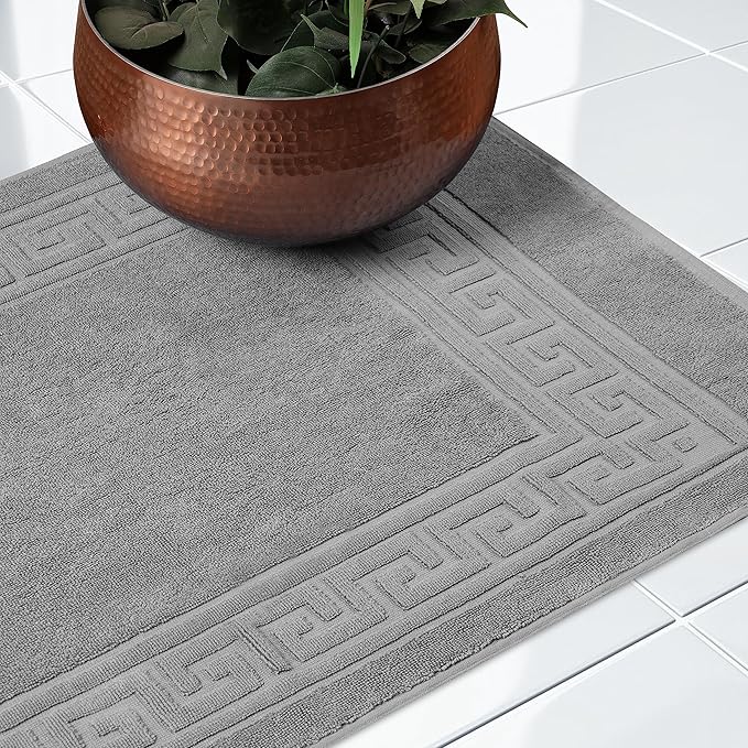Superior Heavyweight Cotton Bath Mats, Bath Rugs For Bathroom Accessories, Washable Rug For Shower, Bath, Toilet, Modern Decor, No Backing, Luxury Hotel And Spa Quality, Set of 2, 22" x 35", Silver