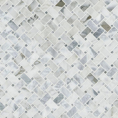MSI Calacatta Cressa Honed Marble Basketweave Wall Tile for Kitchen Backsplash, for Bathroom, Accent, and Shower Tile, Mesh-Mounted Mosaic Tile, 12.2 x 12.2, White, 10 Piece