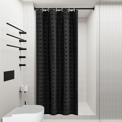 Small Stall Black Boho Shower Curtain Woven Fabric Cute Shower Curtain, 36 x 72 Tufted Pleat Floral Textured Modern Farmhouse Minimalist Shower Curtain Set with Hooks for Bathroom