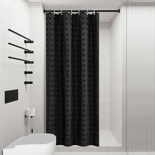 Small Stall Black Boho Shower Curtain Woven Fabric Cute Shower Curtain, 36 x 72 Tufted Pleat Floral Textured Modern Farmhouse Minimalist Shower Curtain Set with Hooks for Bathroom