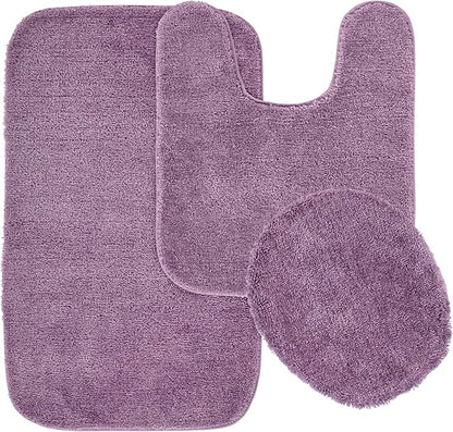 Garland Rug Traditional Nylon Washable Purple 3 Piece Set - Lid, Contour, Bath Rug - Soft, Absorbent, and Stylish for Your Bathroom