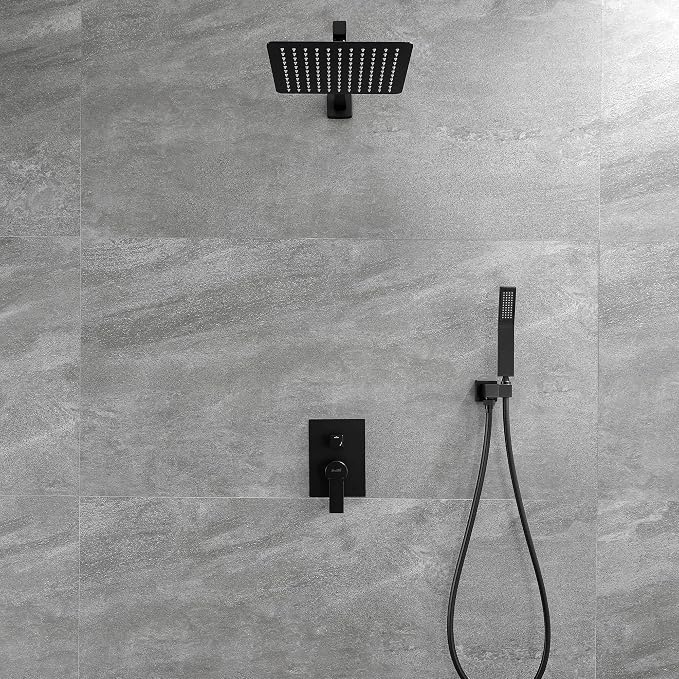 SHAMANDA Luxury Shower Set, Bathroom Single Handle Shower Faucet with Trim Valve Body Hand Shower Complete Kit, Premium Matte Black Rainfall Shower System, L70001-7
