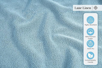 LANE LINEN Bath Towel Set Soft Absorbent Quick Dry 100% Cotton - Blue | Cotton Bath Towel Set - Long-Lasting Comfort, Hotel-Style Look, Gets Softer With Every Wash, Machine Washable, Densely Woven